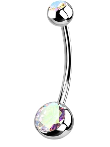 OUFER Titanium Belly Button Rings, Internally Threaded Belly Ring, Round CZ Navel Rings for Women Men - color: AB CZ, size: 1.6*16MM