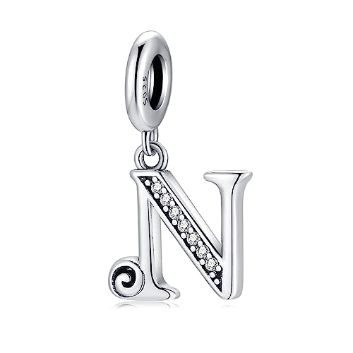 BETTY&SARAH 925 Sterling Silver Letter Charms for Bracelets and Necklace Alphabet Initial Pendant Jewelry Gift for Women - color: Pendant N