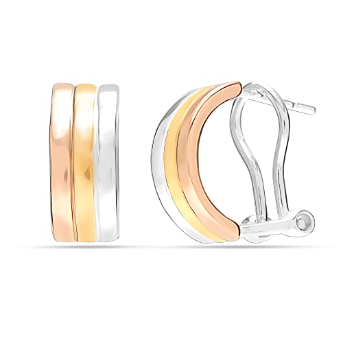 LeCalla 925 Sterling Silver Omega Back Earrings for Women | Clip-On Pierced Stud Earrings Gift for Her, Wife or Girlfriend | Classic Omega Back Stud Earrings Jewelry for Daily Wear or Special Occasions - color: Tricolor Omega