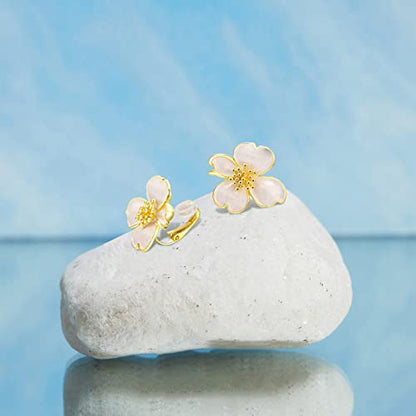 Clip on Earrings Women, 14K Gold Plated Earrings for Sensitive Ears, Fashion Women's Earrings Jewelry Birthday Gift for Wife Grandma Daughter Girls on Christmas Thanksgiving - color: Gold White Earrings
