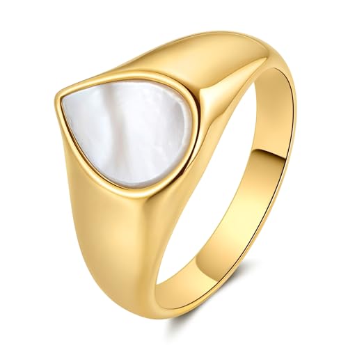 YeGieonr Gold Rings for Women Trendy Non Tarnish Chunky Gold Plated Ring, Waterproof Stainless Steel Gold Jewelry Gift - color: Heart Shell, size: 6