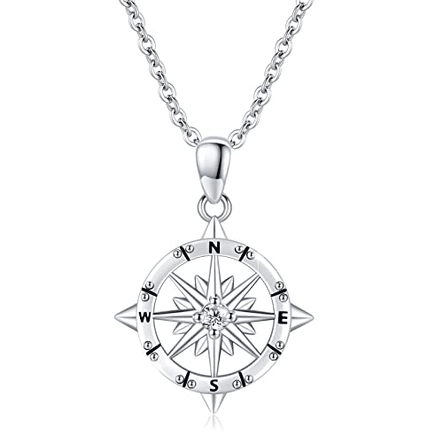 Sterling Silver Graduation Compass Anchor Necklace with Jewelry Box | Nautica,l Hope, Dream,Inspirational,Good Luck,Travel,Journey,Safety,Daily,Birthday, Graduation,Hypoallergenic - style: 01-Compass （Silver ）