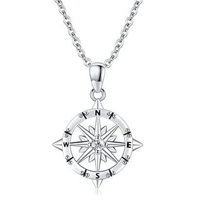 Sterling Silver Graduation Compass Anchor Necklace with Jewelry Box | Nautica,l Hope, Dream,Inspirational,Good Luck,Travel,Journey,Safety,Daily,Birthday, Graduation,Hypoallergenic - style: 01-Compass （Silver ）