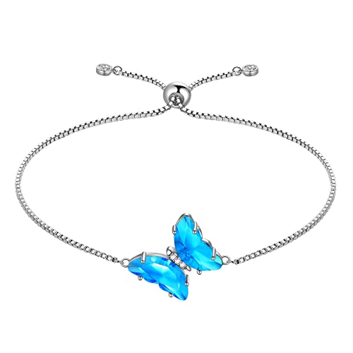 Aurora Tears Butterfly Necklace Earrings Ring Bracelet - Women 925 Sterling Silver Animal Butterflies Birthstone Pendant Crystal Wedding Birthday Jewelry - color: bracelet-March-Aquamarine