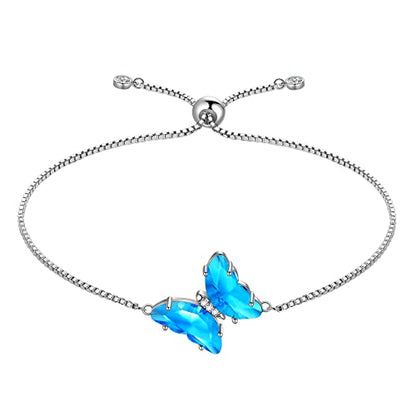 Aurora Tears Butterfly Necklace Earrings Ring Bracelet - Women 925 Sterling Silver Animal Butterflies Birthstone Pendant Crystal Wedding Birthday Jewelry - color: bracelet-March-Aquamarine