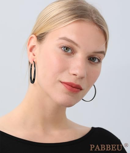 925 Sterling Silver Hoop Earrings Hypoallergenic Large Thin Hoops Earring | Lightweight Big Silver Hoops Hypoallergenic Large Hoop Earring for Women Sensitive Ears Oversize Hoops 30/40/50/60/70mm - color: 50mm Black