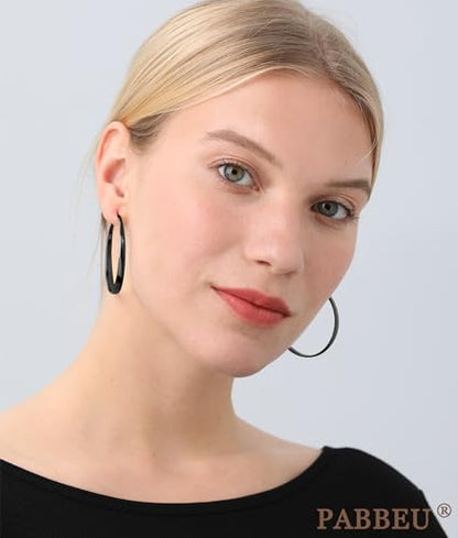925 Sterling Silver Hoop Earrings Hypoallergenic Large Thin Hoops Earring | Lightweight Big Silver Hoops Hypoallergenic Large Hoop Earring for Women Sensitive Ears Oversize Hoops 30/40/50/60/70mm - color: 50mm Black