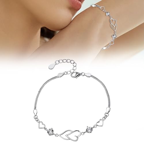 925 Sterling Silver Bracelets for Women Adjustable Love Heart Charm Chain Bracelets Fashion Jewelry Valentine's Day Gifts for Your Lover - color: 3-Silver