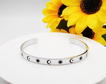 Dczosily Inspirational Bracelets for Women Stainless Steel Cuff Bracelet Engraved Jewelry Motivational Bangles Personalized Gifts for Best Friend/Mom - style: Love-Sun Moon & Stars-I Love You To The Moon & Back