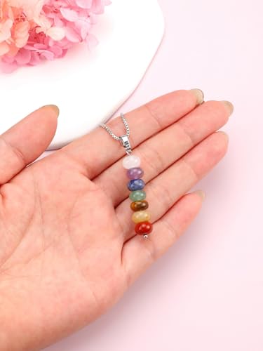 Jovivi Natural 7 Chakras Rondelle Healing Crystals Necklace | Abacus Gemstone beads Pointed Chakra Pendant Necklace for Anxiety Stress Relief Balancing Meditation