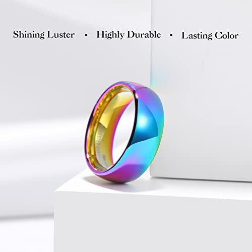King Will Men's Women's Tungsten Carbide Ring 24k Gold Plated Rose Gold Plated Domed Polished Finish Wedding Band | Gold/Rose Gold, 1.5mm/2mm/4mm/6mm/8mm, Polished, Everyday Wear - color: Rainbow 8mm