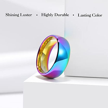 King Will Men's Women's Tungsten Carbide Ring 24k Gold Plated Rose Gold Plated Domed Polished Finish Wedding Band | Gold/Rose Gold, 1.5mm/2mm/4mm/6mm/8mm, Polished, Everyday Wear - color: Rainbow 8mm