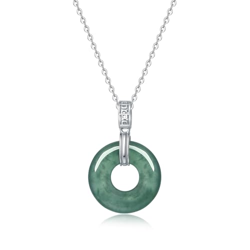 Real Green Jade Pendant Necklace for Women Donut/Heart/Clover/Teardrop/Rose/Lotus Flowers Genuine Jadeite Jewelry with Gold Plated 925 Sterling Silver Chain - style: Donut Silver Necklace