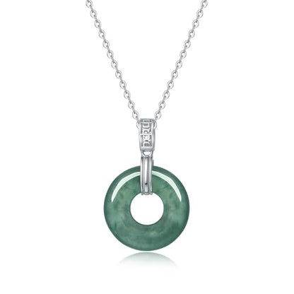 Real Green Jade Pendant Necklace for Women Donut/Heart/Clover/Teardrop/Rose/Lotus Flowers Genuine Jadeite Jewelry with Gold Plated 925 Sterling Silver Chain - style: Donut Silver Necklace