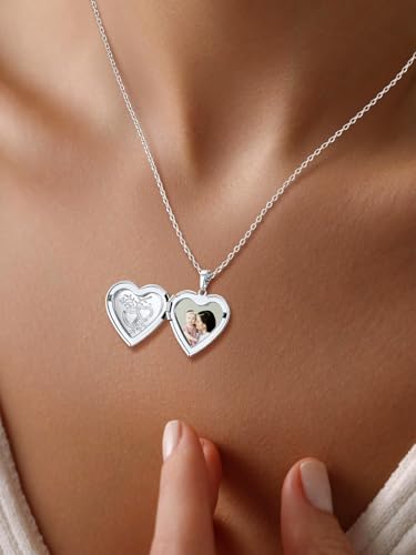 U7 Women Locket Necklace, Heart Photo Lockets Hold Picture, Gift Box Packed | Gold/Silver/Rose Locket Charm, Custom Picture and Engravement Heart Pendant, 20" Chain, Personalized Gift for Mom Wife Friend - color: 03# Platinum*2 Heart