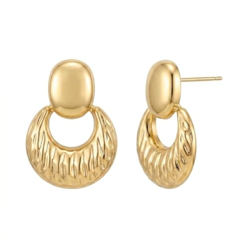 Sonateomber Statement Pearl Twisted Dangle Drop Earrings for Women - Chunky Vintage Geometric Earing Hypoallergenic Everyday Prom Wedding Fashion Jewelry Gifts - color: Gold Knocker