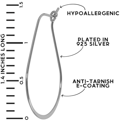Oval Threader Hoop Earrings for Women - Lightweight Thin Earring Hoops | Plated in 18K Gold or 925 Sterling Silver, Hypoallergenic and Safe for Sensitive Ears - color: 1.4" inch - 925 Sterling Silver Plated