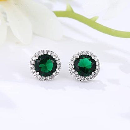YOMELA Round Cubic Zirconia Stud Earrings for Women | Everyday Dainty, Diamond-Like Brilliance, CZ Halo Birthstone Studs, Hypoallergenic & Lightweight, Elegant & Versatile - color: Green