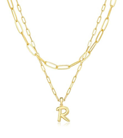 adoyi Dainty Heart Initial Necklaces 14K Gold Plated Layered Letter A-Z Pendant Necklace Stack Trendy Jewelry Birthday Valentines Gifts for Women Jewelry - color: Gold-Letter, style: R