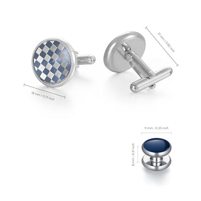 wynameleri Mens Tuxedo Shirt Button and Cuff Links Set, Classic Shirts Cufflink Studs, Formal Business Wedding Jewelry - color: Checkered-Blue