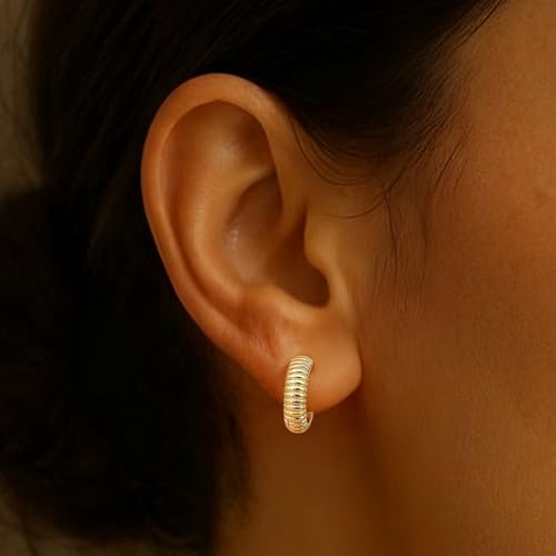 Gold Hoop Earrings for Womens Twisted Huggie Hoops Earrings 14K Gold Plated Twisted Rope Round Hoop Earrings for Women Lightweight - style: Rope Earring