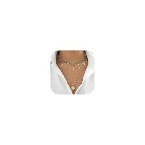 HUASAI Boho Necklaces for Women Dainty Layered Choker Necklace Bohemian Turquoise Necklace Statement Jewelry Western Cowgirl Country Concert Outfits Accessories - color: A Gold Turquoise Necklace