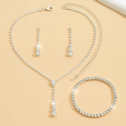 MIFYNN Rhinestone Wedding Set for Women Sparkle Crystal Earrings Necklace Bracelet Jewelry Set Wedding Party Prom Jewelry Set for Brides Bridesmaid - color: Silver