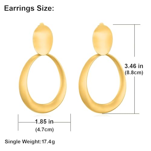Matte Gold Silver Geometry Clip On Earrings for Women Retro Drop Clip Earrings for Women - style: gold hoop 2