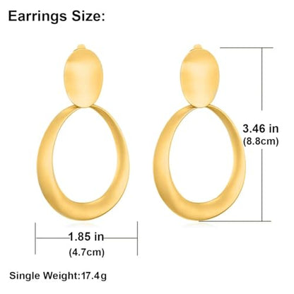 Matte Gold Silver Geometry Clip On Earrings for Women Retro Drop Clip Earrings for Women - style: gold hoop 2
