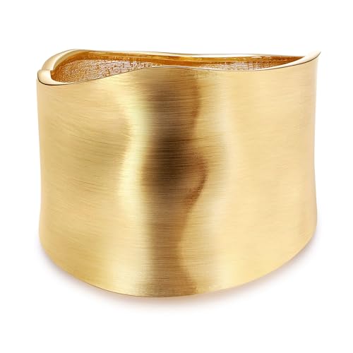 NICEIGHT 18K Gold Plated Chunky Bangle Bracelets for Women Gold Wide Cuff Bangle Bracelet Hammered Minimalist Thick Gold Wrist Wrap Bracelets - color: Gold Irregular Matte bracelet
