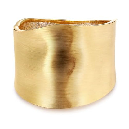 NICEIGHT 18K Gold Plated Chunky Bangle Bracelets for Women Gold Wide Cuff Bangle Bracelet Hammered Minimalist Thick Gold Wrist Wrap Bracelets - color: Gold Irregular Matte bracelet