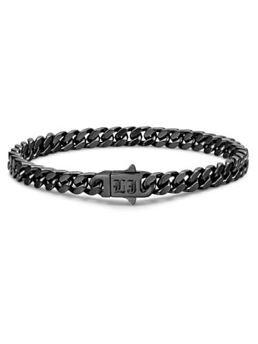 Bandmax Mens Hip Hop Cuban Link Bracelets 5/7/9/12MM Stainless Steel Miami Curb Chain Bracelet Silver/Gold Plated/Black Wristlet Chains for Men 7"-9" - color: 14 5MM Black-Custom