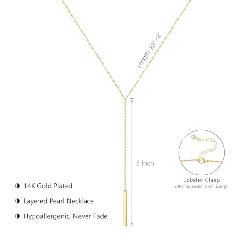 HAXIYA Gold Pearl Y-Shaped Necklace for Women Layered Lariat Long Pendant | 14K Gold Plated/Sterling Silver Dainty Drop Chain Layered Pearl/Beaded Necklaces Simple Gold Jewelry for Women - color: Bar - Gold