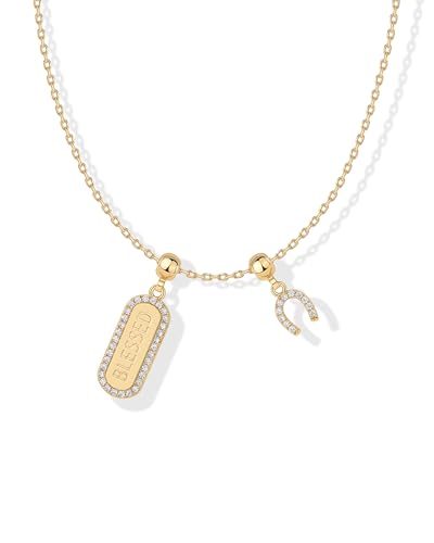 PAVOI 14K Gold Plated Dainty Necklace with Removable Charms Set for Women | 2 and 3-Pack Small Motif & Mantra Pendants, Adjustable Chain Gold Charm Necklace, Cute Jewelry Gifts - style: Blessed Pack