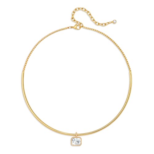 Gold Choker Necklace Dainty 14K Gold Plated Collar Necklace with Cubic Zircon Pendant Necklaces Fashion Minimalist Summer Crystal Collar Necklaces Boho Jewelry - style: CZ Rectangle
