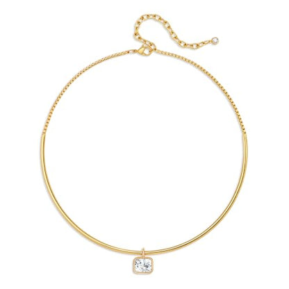 Gold Choker Necklace Dainty 14K Gold Plated Collar Necklace with Cubic Zircon Pendant Necklaces Fashion Minimalist Summer Crystal Collar Necklaces Boho Jewelry - style: CZ Rectangle