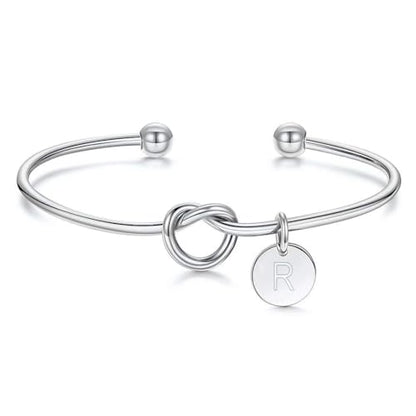 M MOOHAM Gold Initial Bracelets Gifts for Women Teen Girls - Dainty Tie the Knot Letter A-Z Initial Bracelet for Women 14K Gold Plated Cuff Bracelet Jewelry Personalized Bridesmaid Proposal Gifts - style: R - Silver