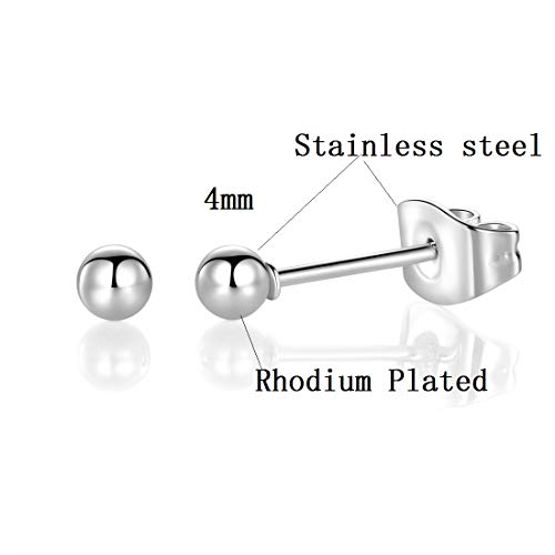 6 Pairs Surgical Stainless Steel Round Ball Stud Earrings Set for Women Men 3-7mm - style: 6 Pairs 4mm Ball Stud Earrings