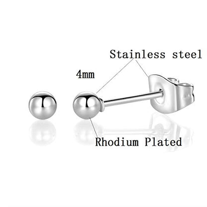 6 Pairs Surgical Stainless Steel Round Ball Stud Earrings Set for Women Men 3-7mm - style: 6 Pairs 4mm Ball Stud Earrings