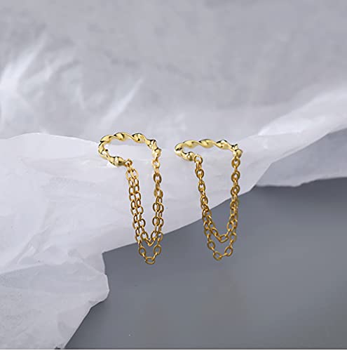 Reffeer Solid 925 Sterling Silver Cuff Earrings Chain Cartilage Wraps for Women Teens Minimalist Cuff Earrings No Piercing - color: B-Yellow