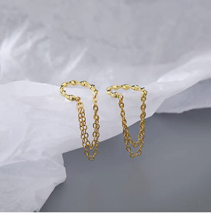 Reffeer Solid 925 Sterling Silver Cuff Earrings Chain Cartilage Wraps for Women Teens Minimalist Cuff Earrings No Piercing - color: B-Yellow