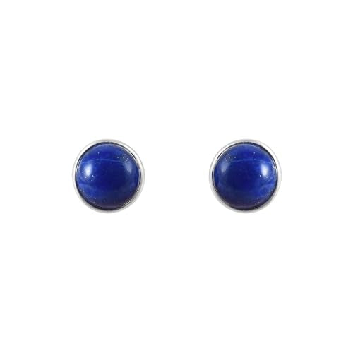5 MM Natural Gemstone 925 Sterling Silver Hypoallergenic Studs Earrings Jewelry for Women Dainty Trendy Antiqued Silver Birthstone Earrings Jewelry Gifts for Women and Her - color: Lapis Lazuli