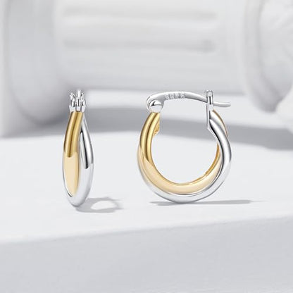 14K Gold Plated Two-Tone Oval Hoop Earrings for Women, Water Drop Design Lightweight Huggie Earrings,925 Sterling Silver Posts Double Drop Chunky Hoops Hypoallergenic Ear Buckles - color: Rose Gold
