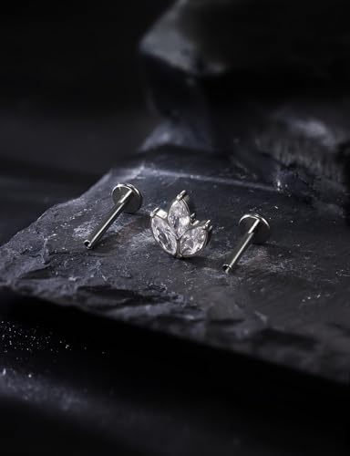 16G Astm F136 Titanium Internal Thread Flat Back Earrings Nose Studs Tragus Forward Helix Conch Cartilage Lobe Earrings Stud Medusa Labret Monroe Lip Ring Piercing Jewelry For Women Men - size: 16G--Style J-CZ