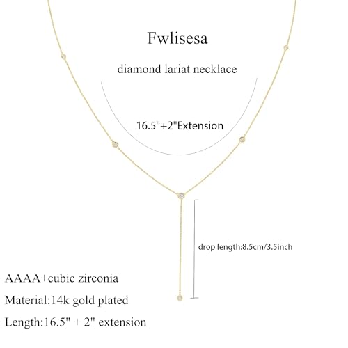 Gold Necklace for Women, Dainty Long Necklace 14k Gold Plated Lariat Long Necklaces for Women Trendy Simple Statement Drop Necklace Fashion Body Chain Prom Jewelry Gold Accessories - color: 7-Gold