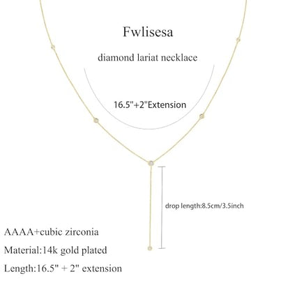 Gold Necklace for Women, Dainty Long Necklace 14k Gold Plated Lariat Long Necklaces for Women Trendy Simple Statement Drop Necklace Fashion Body Chain Prom Jewelry Gold Accessories - color: 7-Gold