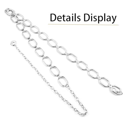 Eohak O-Ring Metal Waist Chain for Women Adjustable Metal Waist Belt Belly Link for Jeans Dress - color: Silver-oval