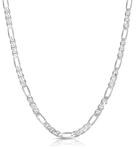 Savlano 925 Sterling Silver Italian Solid Figarucci Figaro Mariner Flat Link Chain Necklace For Men & Women - Made in Italy Comes Gift Box - size: 24 Inch, style: 4MM