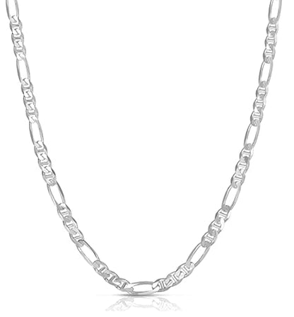 Savlano 925 Sterling Silver Italian Solid Figarucci Figaro Mariner Flat Link Chain Necklace For Men & Women - Made in Italy Comes Gift Box - size: 26 Inch, style: 4MM