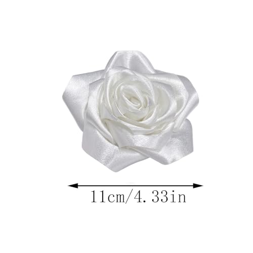 Satin Rose Flower Large Brooch Lapel Pins Handmade Fabric Flower Brooches Pin Classic for Wedding Party Dance Banquet for Women Men Dress Suit Clothes Accessories JewelryGifts 110mm - color: White